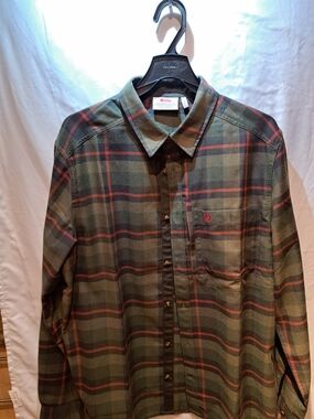 Fjallraven Olive and Red Plaid Button-Down Shirt